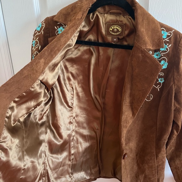 Women's Size M Ruidoso 100% Suede Leather jacket brown and turquoise western - Picture 8 of 10
